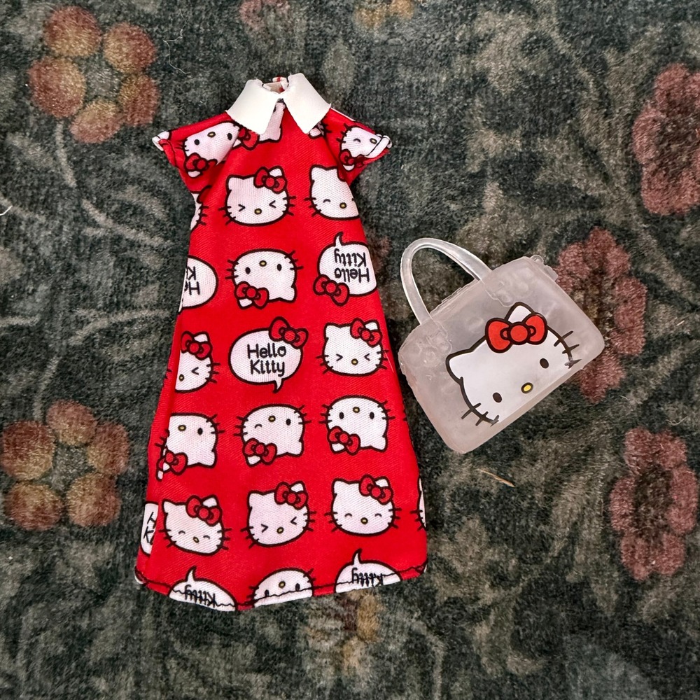 Mattel Barbie Hello Kitty Red Character Print Maxi Dress and Purse Fashion Set